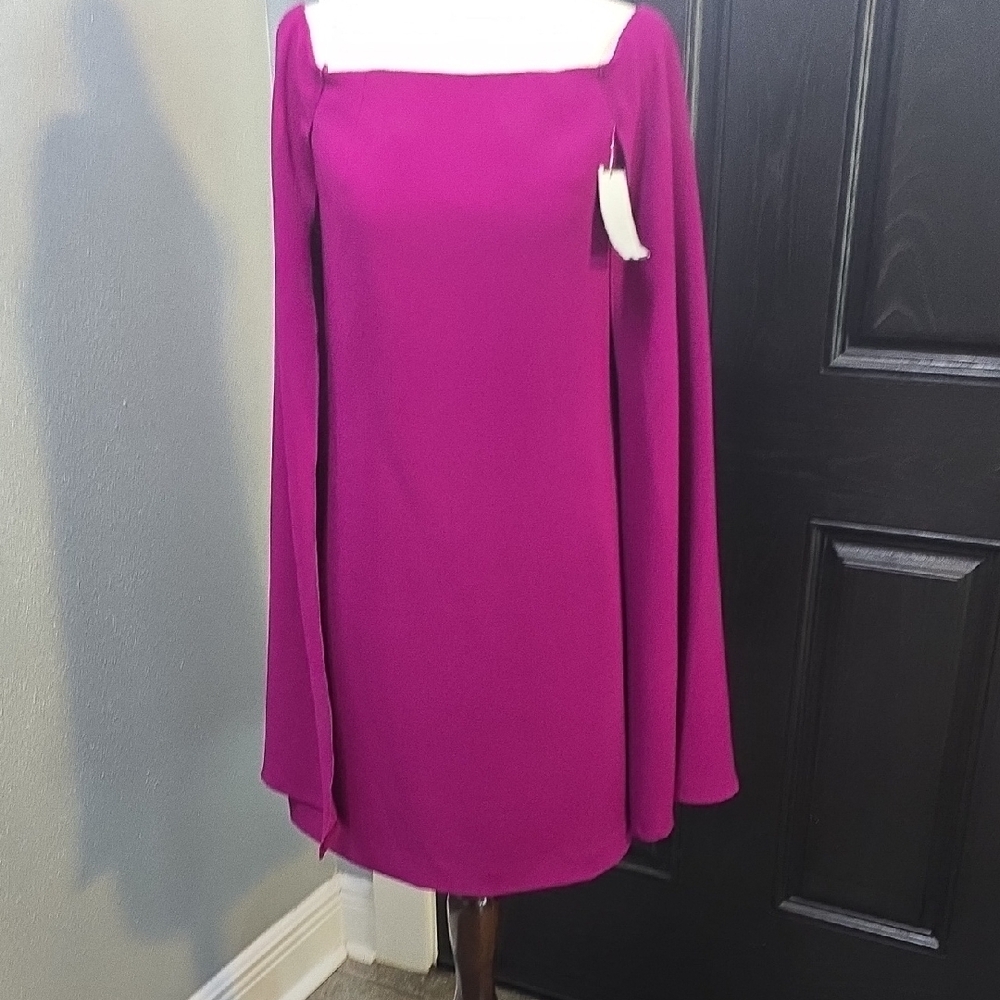 Trina Turk Pink Square Neck Bell Sleeve Dress